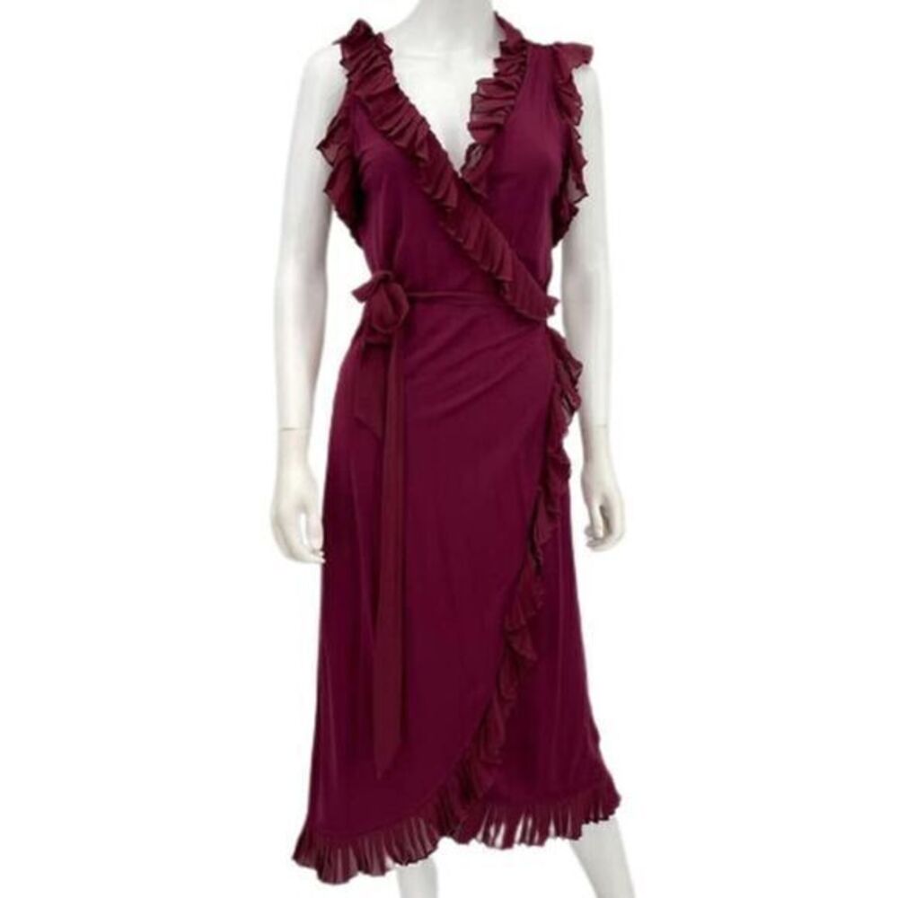 TORY BURCH Garnet Whitney Red Ruffle Wrap Dress SMALL